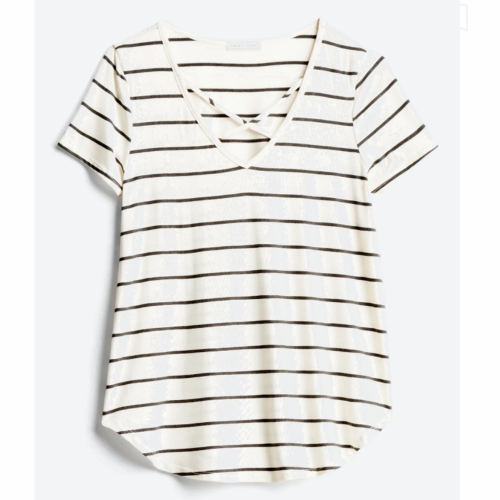Emory Park Striped V-Neck Top (off-white & black)